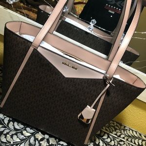 Micheal kors pink and brown leather bag